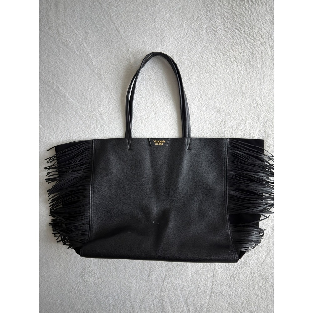 Victoria's Secret Fringe Tote Bag Black Boho Festival Oversized Carryall
